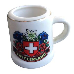 Switzerland Souvenir Ceramic Mug Miniature White With Swiss Crest Design